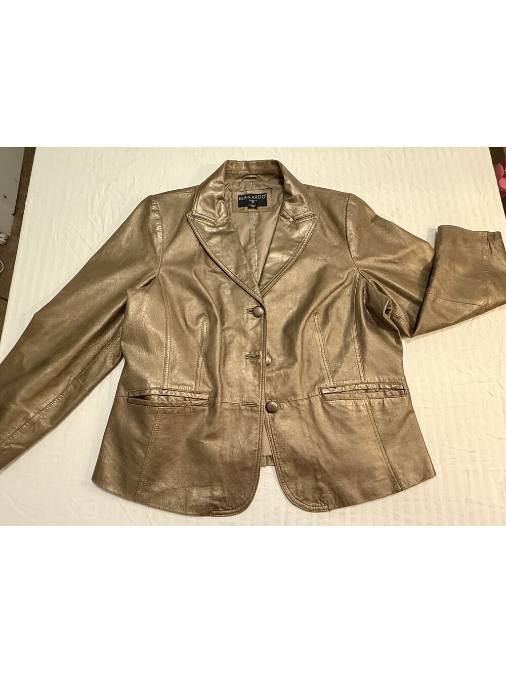 Bernardo Womens 1X Metallic Gold Genuine Leather Blazer Jacket Lined